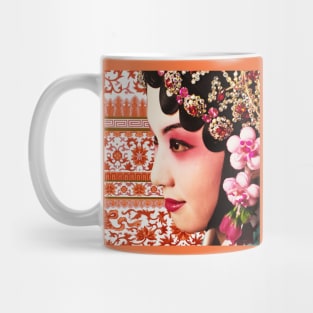 Chinese Opera Star with Orange Traditional Floral Pattern- Hong Kong Retro Mug